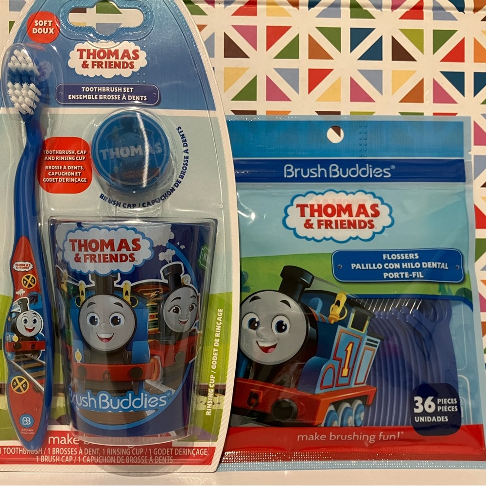 Brush Buddies Thomas & friends-toothbrush, rinsing cup, brush cap & flossers SET